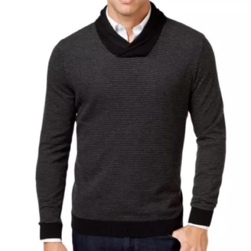 Tasso Elba-Black Rice Stitch Shawl Sweater XL NWT